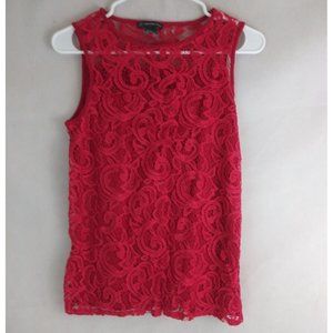 Adrianna Papell Women's Red Sleeveless Lace Front Lined Blouse Size Small